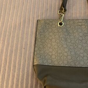 Calvin Klein Beige and Gray Monogram Shoulder Bag